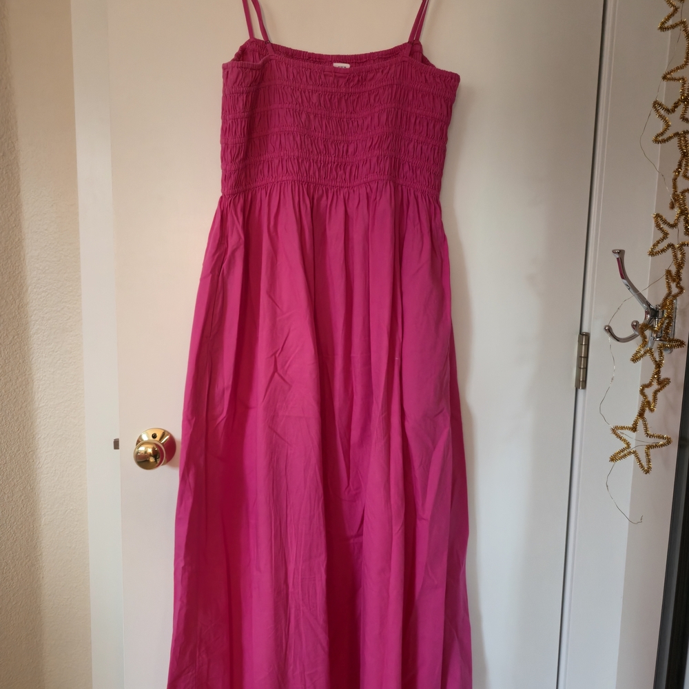 GAP Vibrant Pink Smocked Bodice Midi Dress